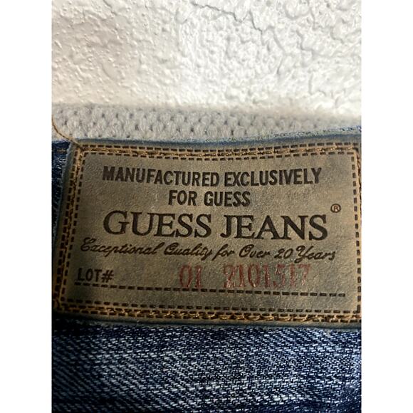 Guess Premium Cliff Boot Cut Jeans Men 40x32 Blue Fade Whiskered Loose Wide - Picture 10 of 16